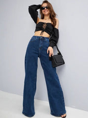 Women's High Waisted Wide Leg Blue Denim Jeans