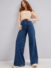 Women's High Waisted Wide Leg Blue Denim Jeans