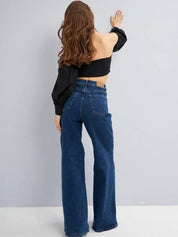 Women's High Waisted Wide Leg Blue Denim Jeans