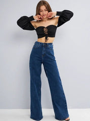 Women's High Waisted Wide Leg Blue Denim Jeans