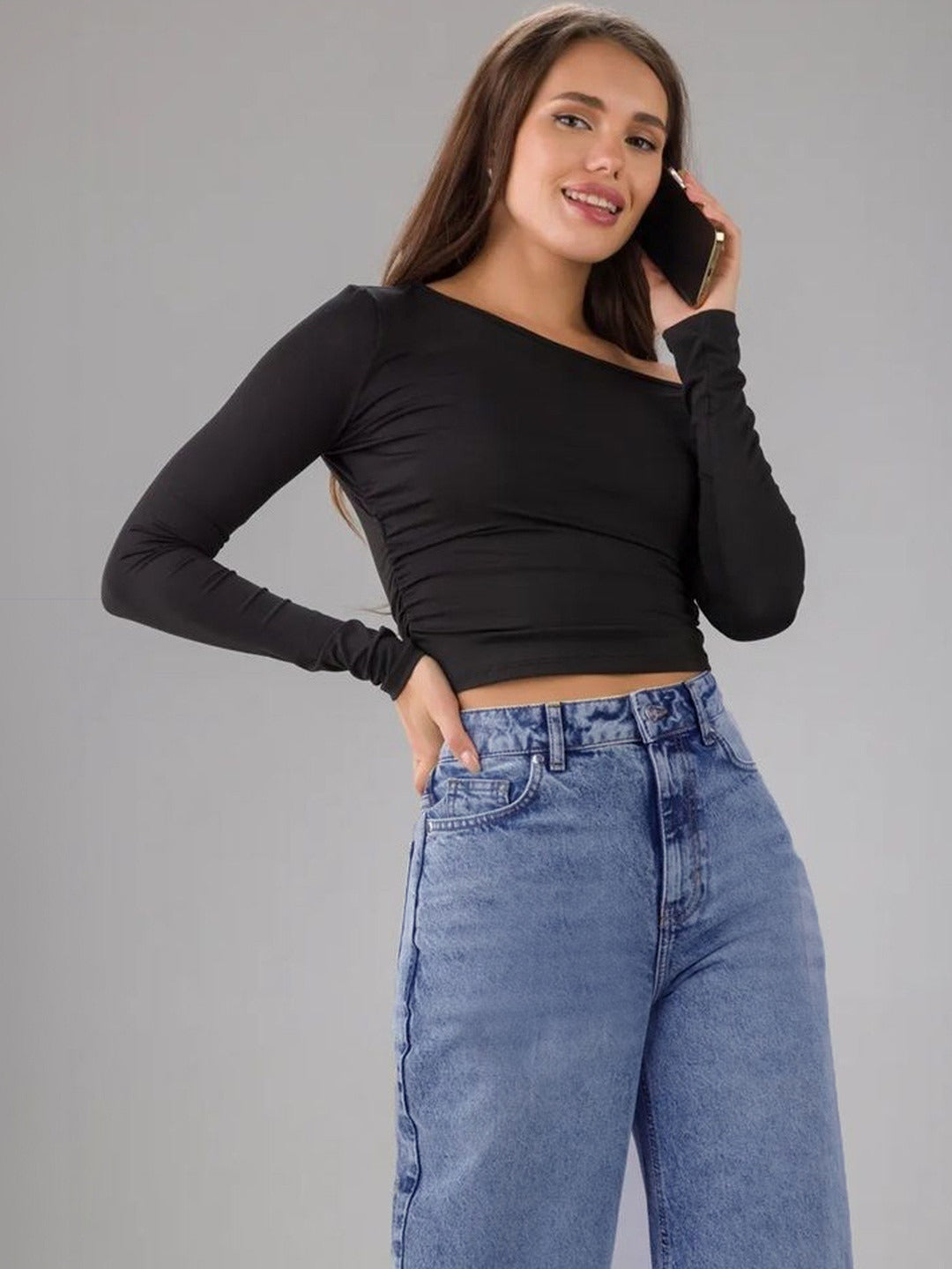 High-Waist Light Blue Straight Leg Jeans
