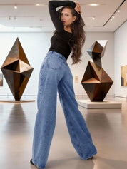High-Waist Light Blue Straight Leg Jeans