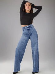 High-Waist Light Blue Straight Leg Jeans