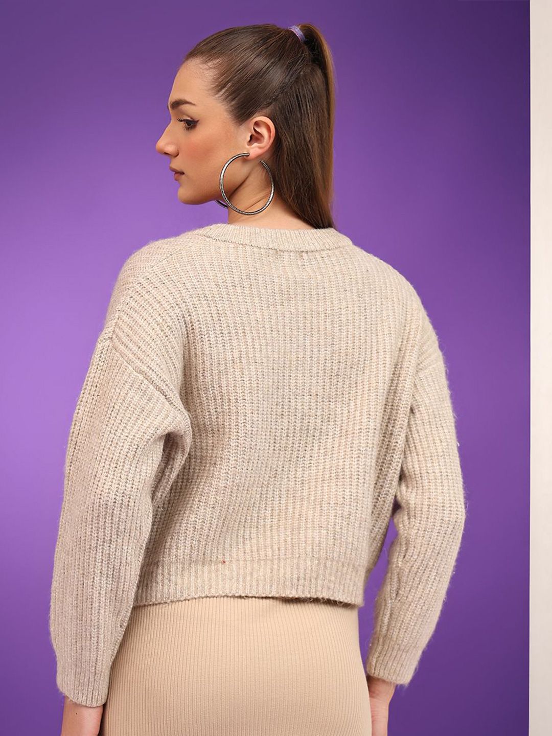 Kotty Women Cotton Cable Knit Crop Pullover