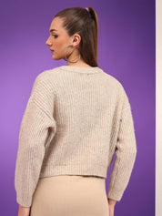 Kotty Women Cotton Cable Knit Crop Pullover
