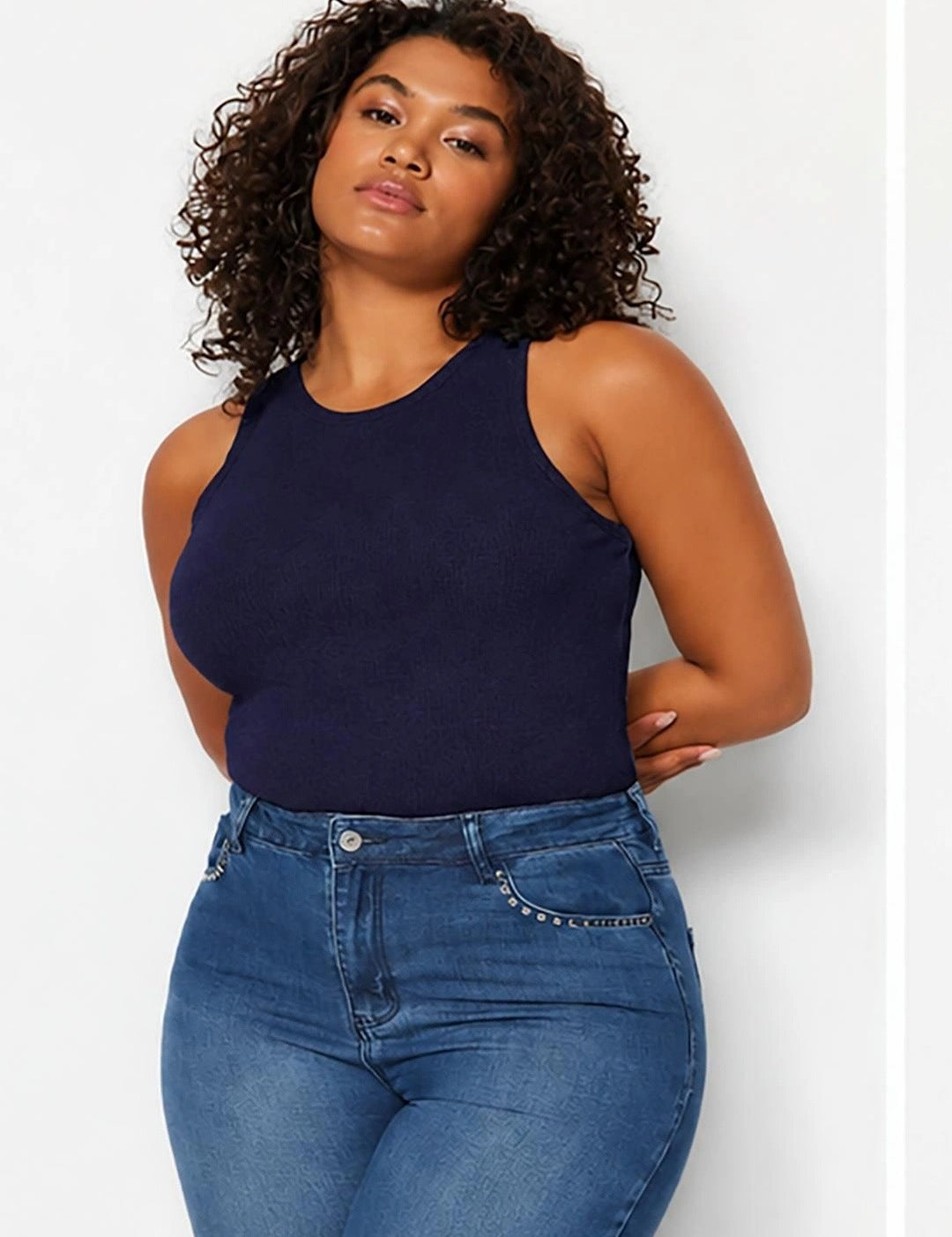 Kotty Women's Indigo Blue Round Neck Sleeveless Top | Casual Daily Wear
