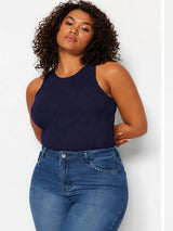 Kotty Women's Indigo Blue Round Neck Sleeveless Top | Casual Daily Wear