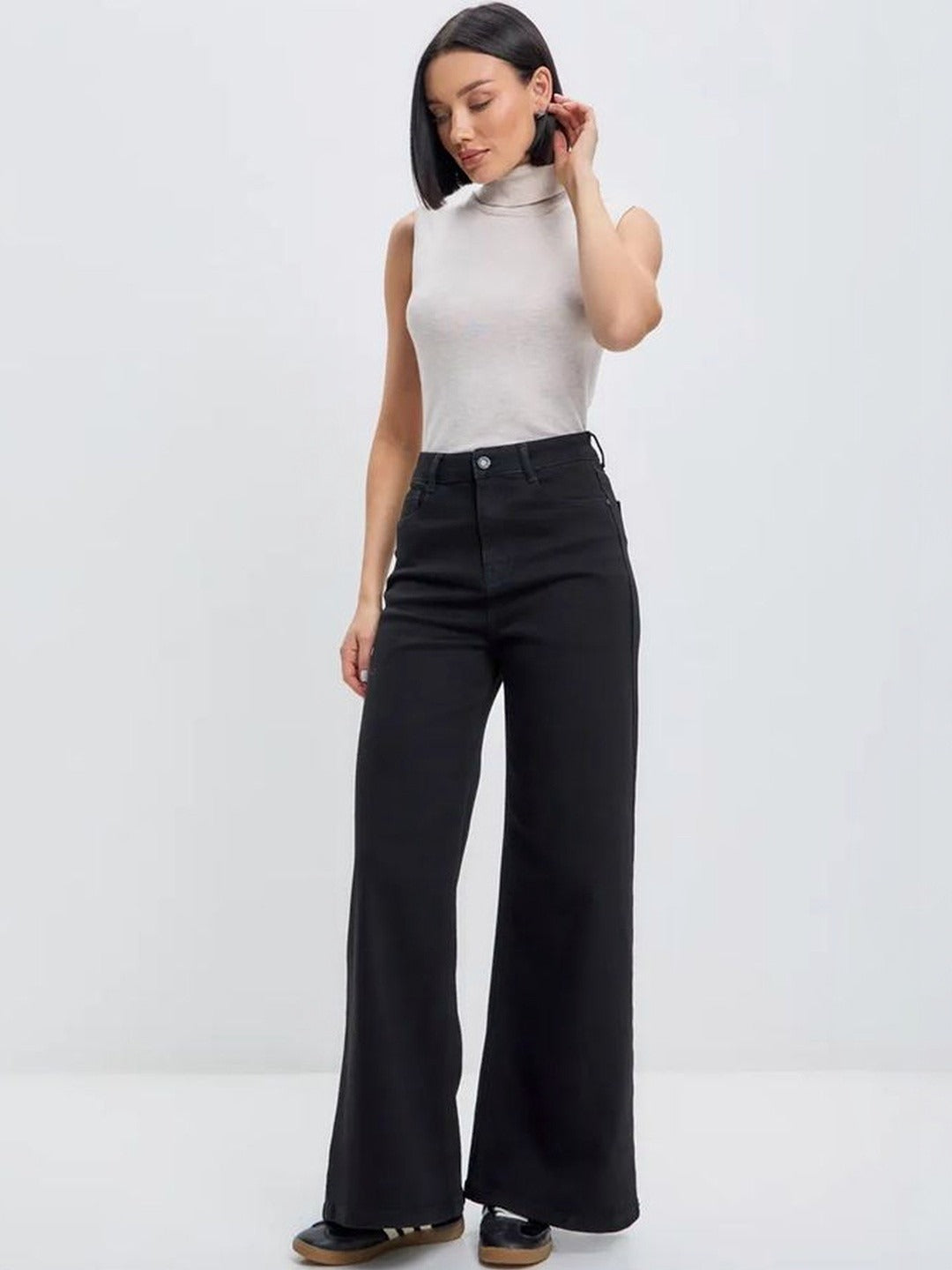 Women's High Waisted Wide Leg Black Denim Jeans