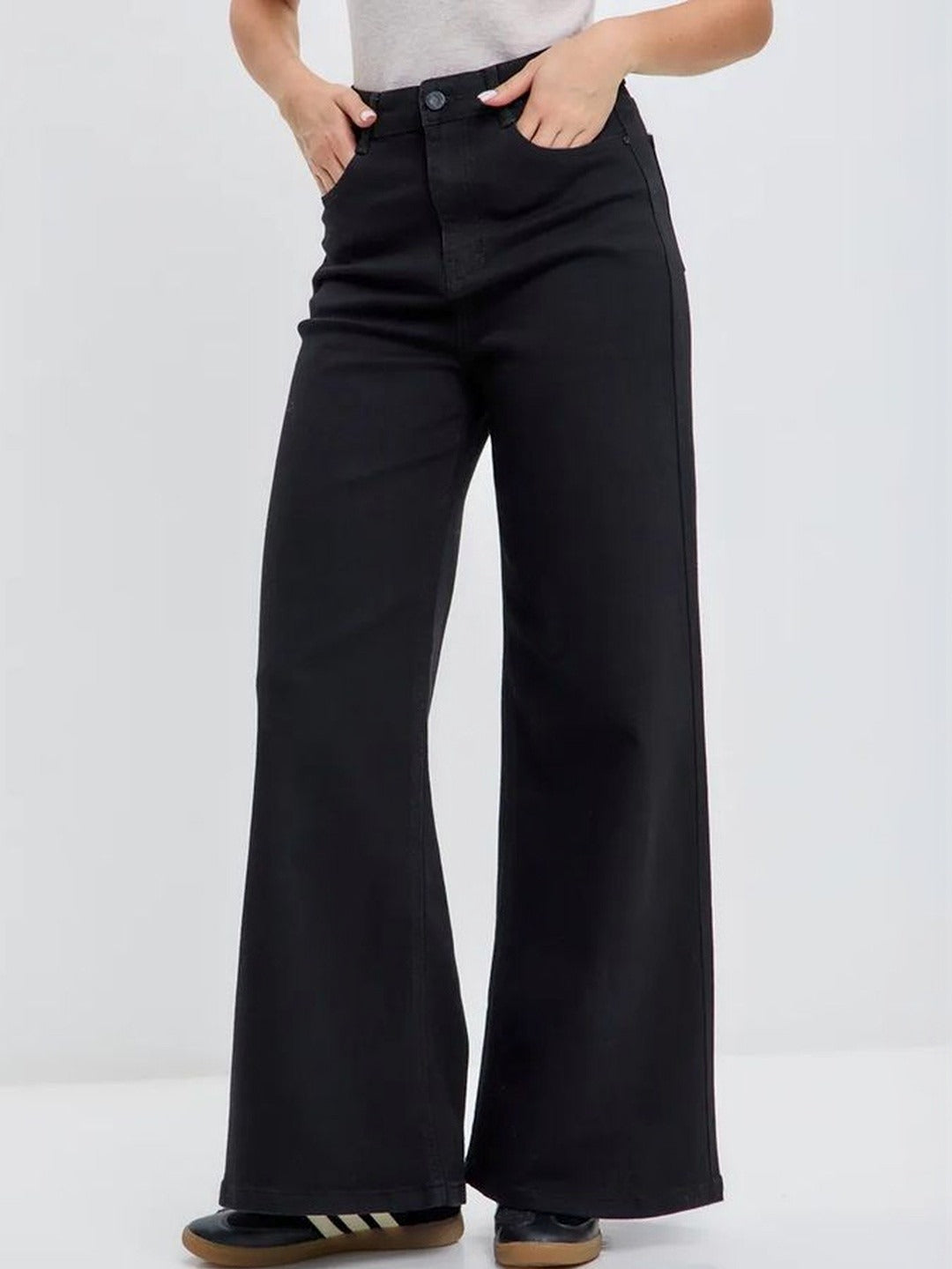 Women's High Waisted Wide Leg Black Denim Jeans