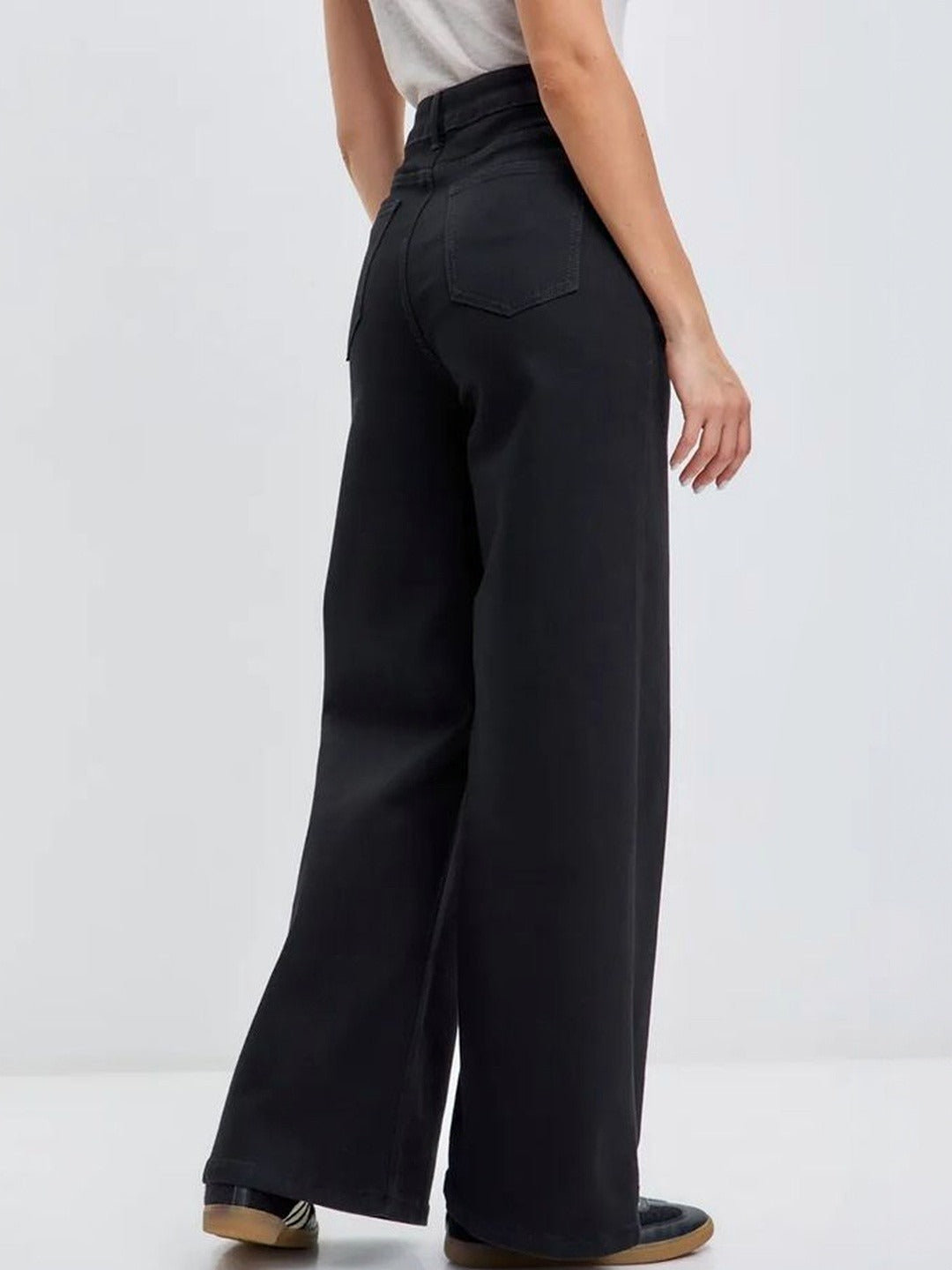 Women's High Waisted Wide Leg Black Denim Jeans