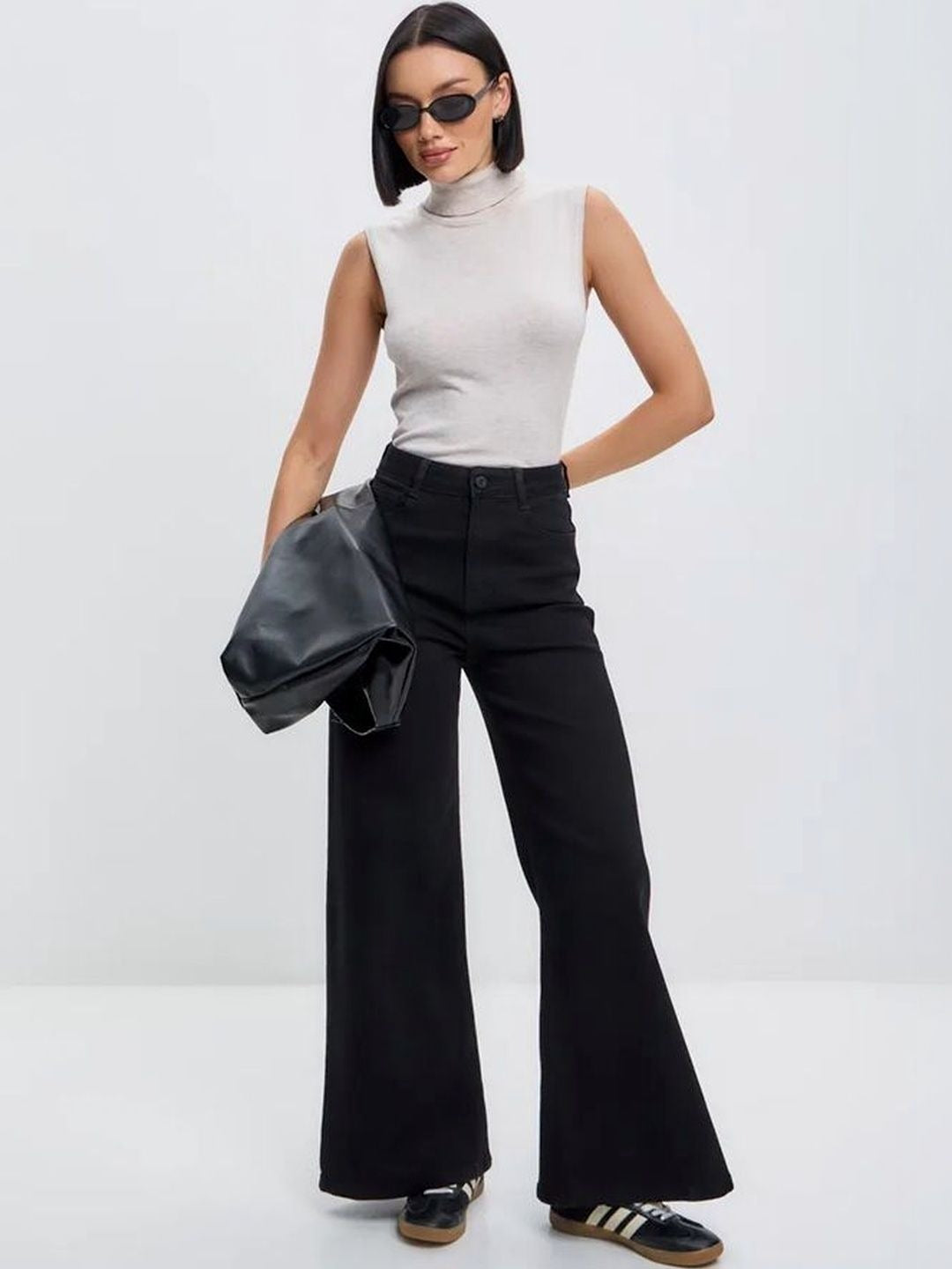 Women's High Waisted Wide Leg Black Denim Jeans