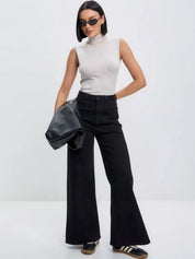 Women's High Waisted Wide Leg Black Denim Jeans