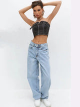 Women's High Waisted Wide Leg Light Blue Denim Jeans