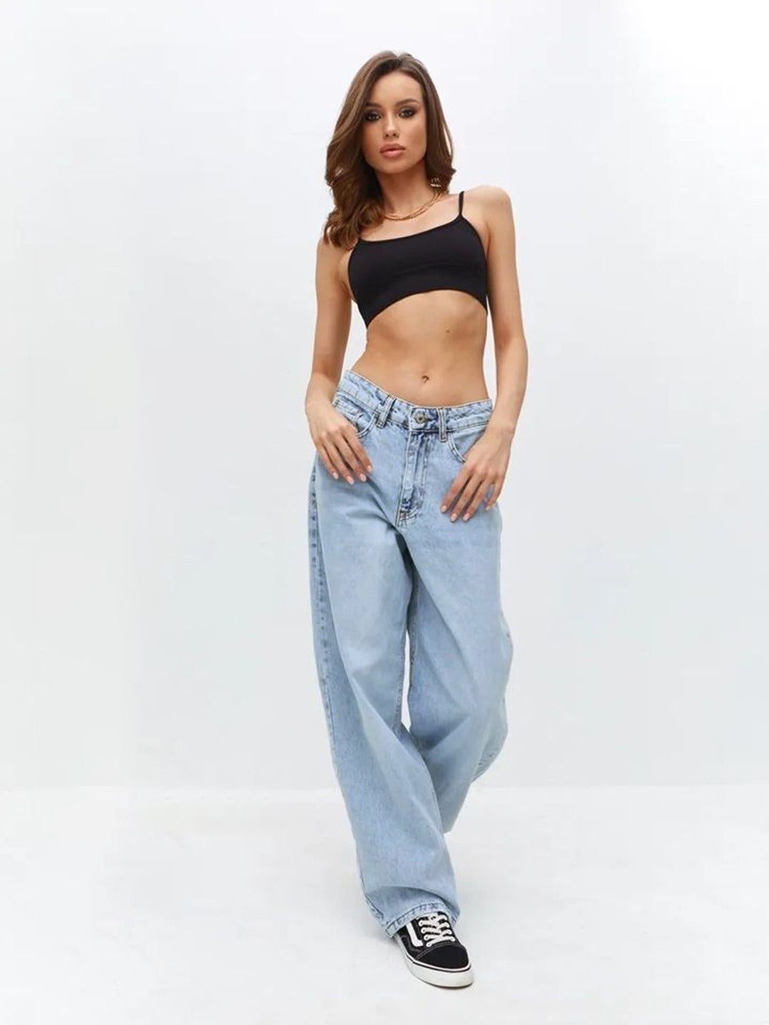 Women's High Waisted Wide Leg Light Blue Denim Jeans