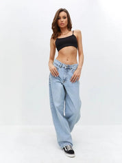 Women's High Waisted Wide Leg Light Blue Denim Jeans