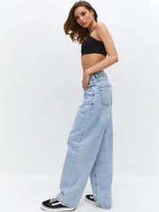 Women's High Waisted Wide Leg Light Blue Denim Jeans