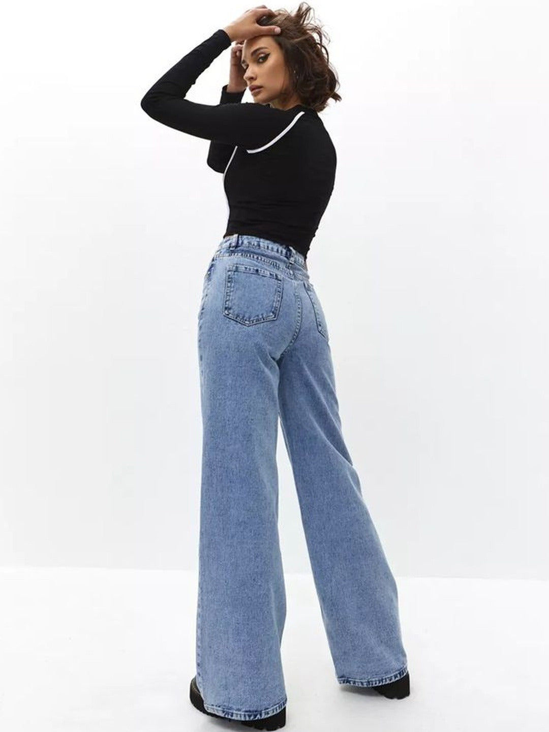 Women's High Waisted Wide Leg Light Blue Denim Jeans