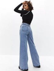 Women's High Waisted Wide Leg Light Blue Denim Jeans