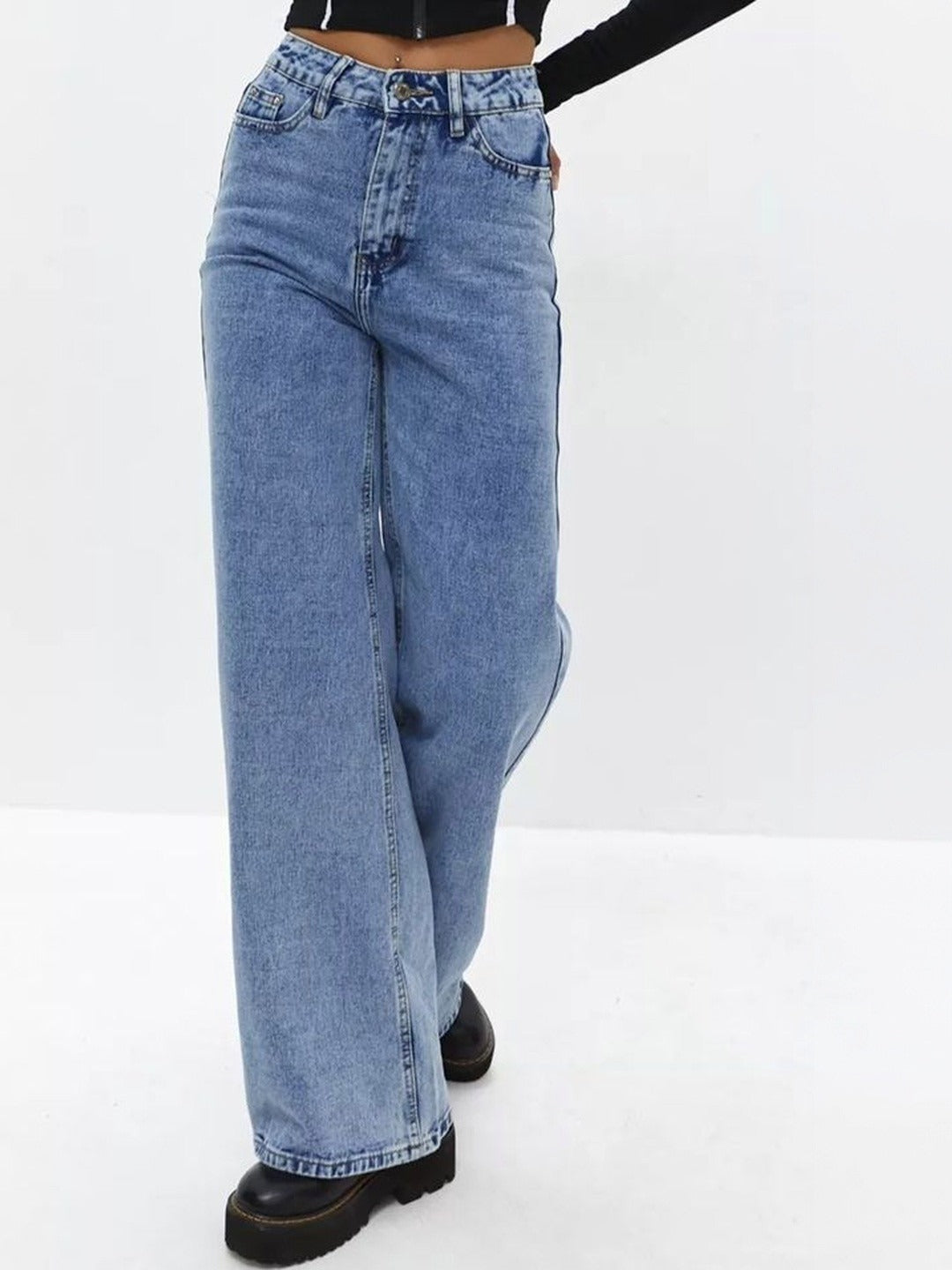 Women's High Waisted Wide Leg Light Blue Denim Jeans