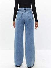 Women's High Waisted Wide Leg Light Blue Denim Jeans