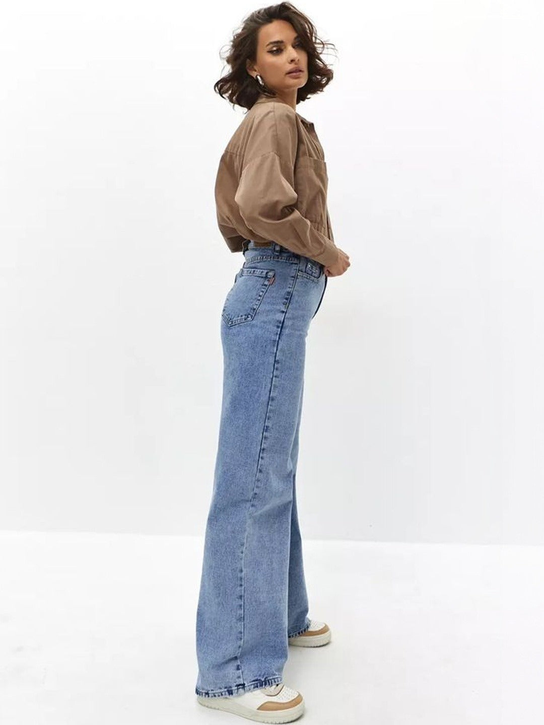 Women's High Waisted Wide Leg Light Blue Denim Jeans