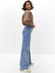 Women's High Waisted Wide Leg Light Blue Denim Jeans