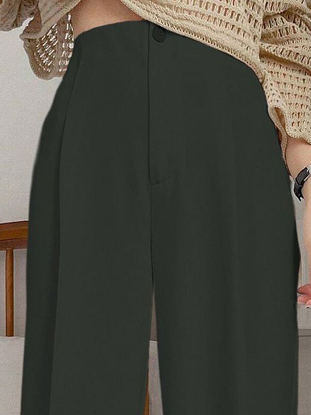 Kotty Women Relaxed Straight Leg High-Rise Cotton Trousers