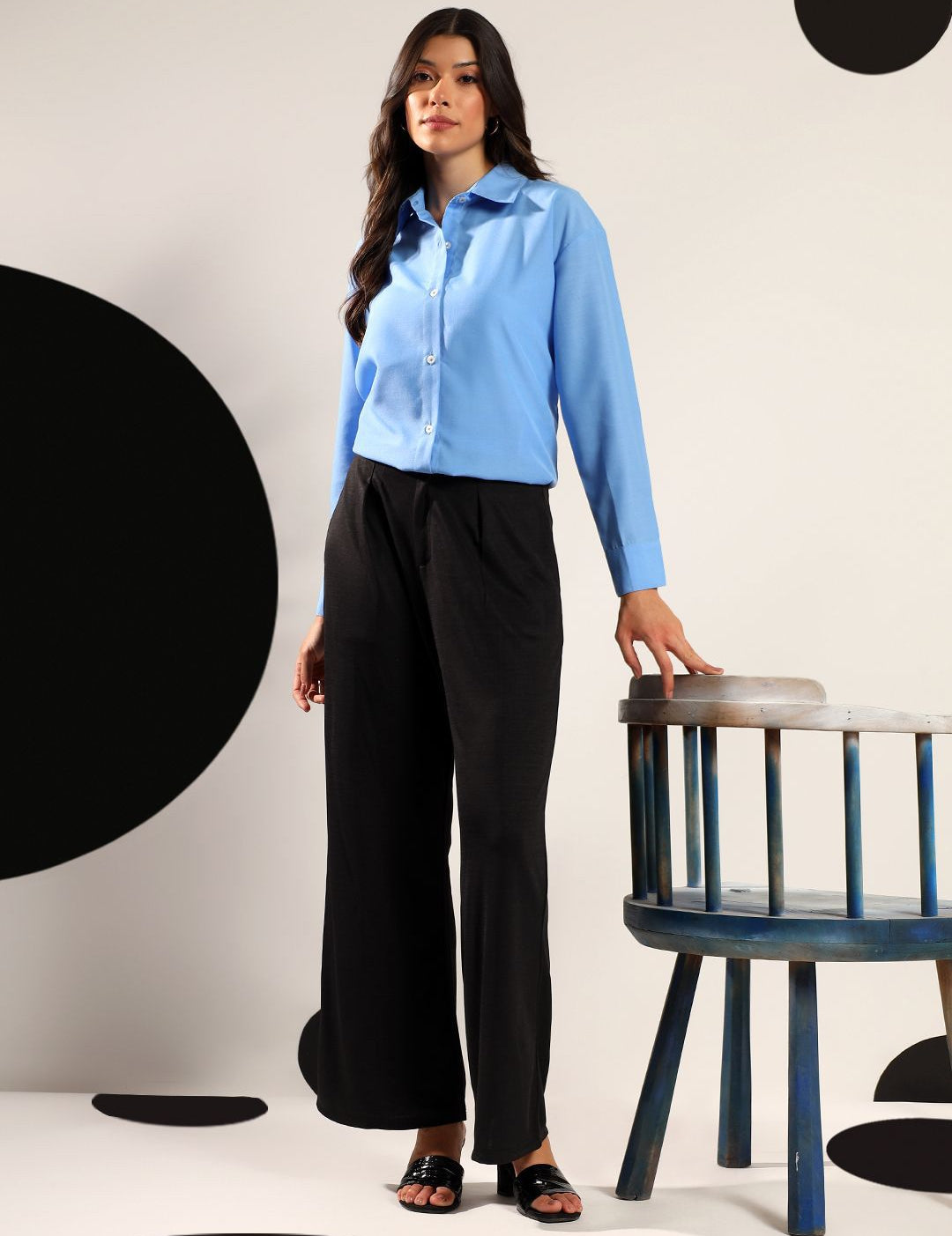 Kotty Women Relaxed Fit Solid Spread Collar Cotton Casual Shirt