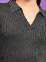 Kotty Women Shirt Collar Cotton Midi Jumper Dress