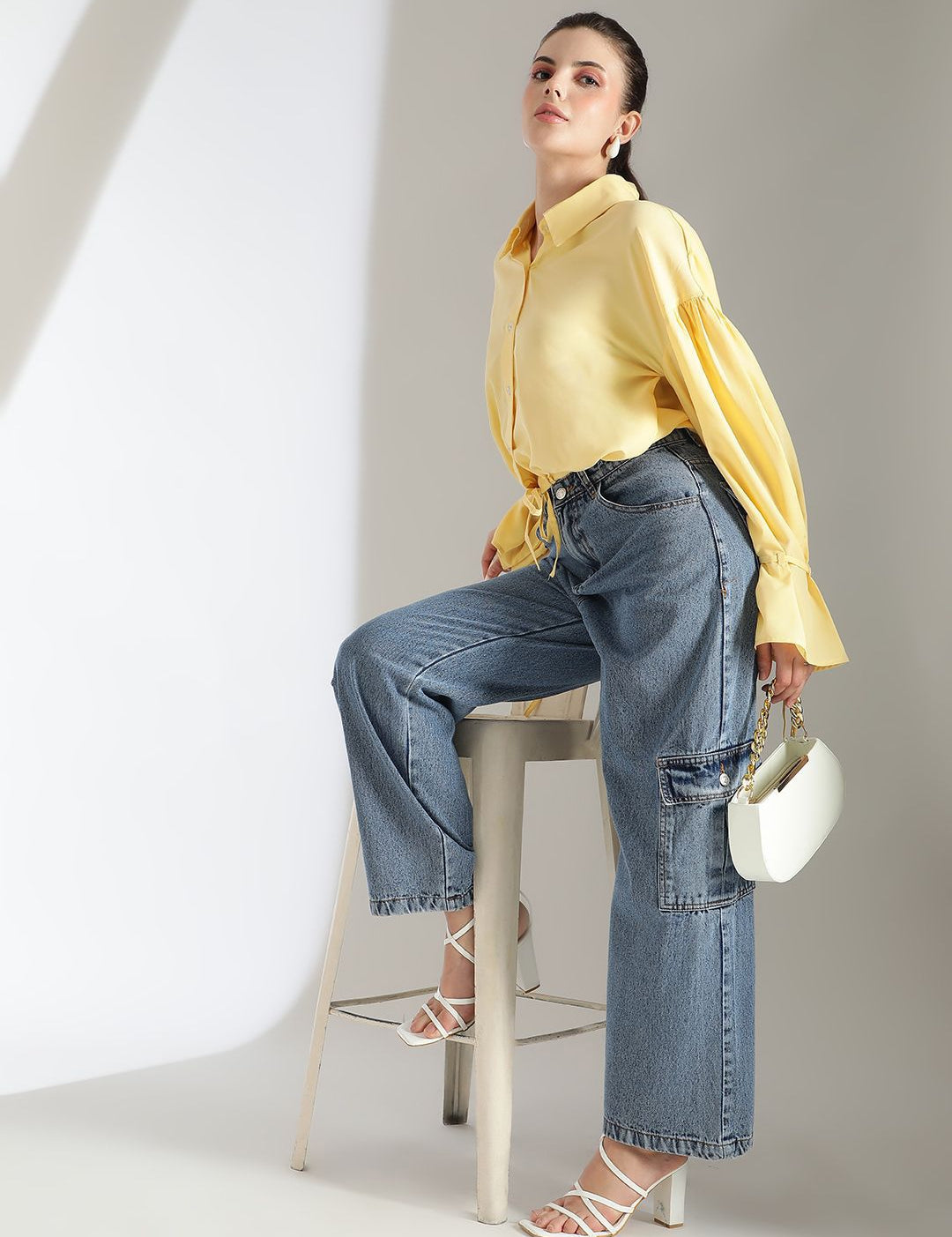 Kotty Women Comfort Spread Collar Solid Crepe Oversized Casual Shirt