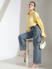 Kotty Women Comfort Spread Collar Solid Crepe Oversized Casual Shirt