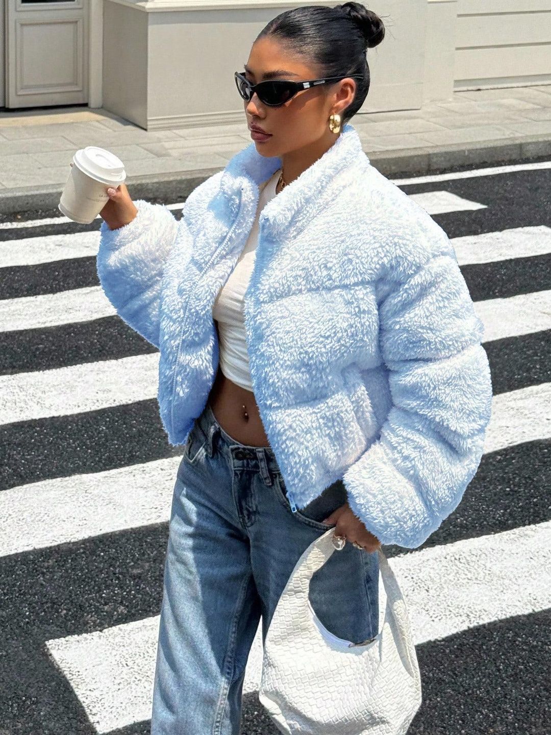 Kotty Women Mock Collar Self Design Open Front Jacket