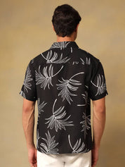 Kotty Men Comfort Fit Floral Printed Spread Collar Linen Casual Shirt