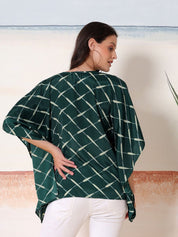 Kotty Women Checked Batwing Sleeve Satin Kaftan Top