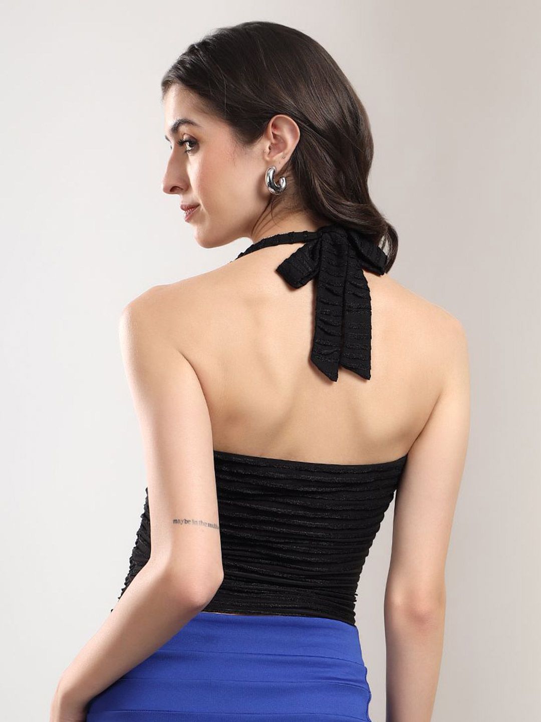 Kotty  Women Ribbed Horizontal Stripes Fitted Top