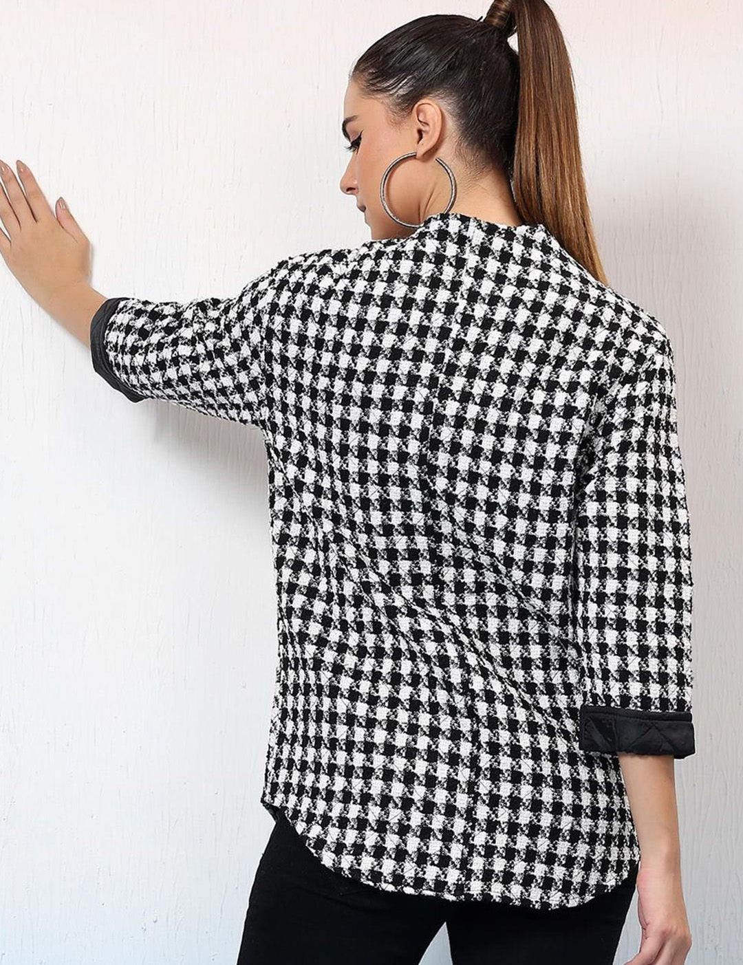 Kotty Women Checked Mandarin Collar Single-Breasted Overcoat