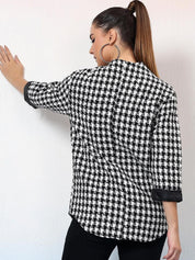 Kotty Women Checked Mandarin Collar Single-Breasted Overcoat
