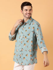 Kotty Men Relaxed Spread Collar Graphic Printed Cotton Casual Shirt