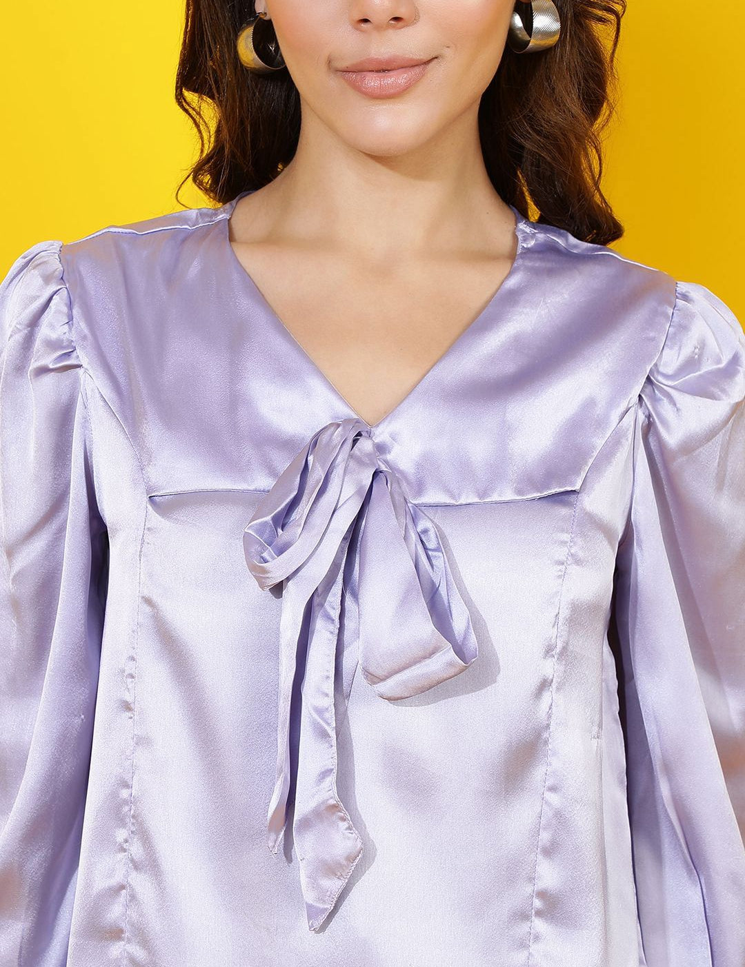 Kotty Women Solid Tie-Up Neck Satin Top