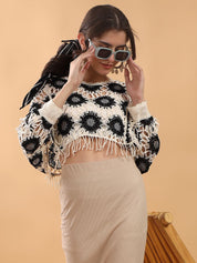 Kotty Women Embellished Crochet Fringe Top