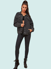 Kotty Women Spread Collar Washed Self Design Cotton Casual Denim Jacket