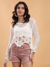 Kotty Women Round Neck Crochet Crop Top