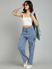 Kotty Women Straight Fit High-Rise Stretchable Cargo Styles Jeans