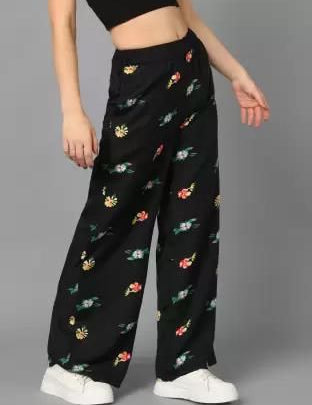 Kotty Women Printed High-Rise Easy Wash Parallel Trousers