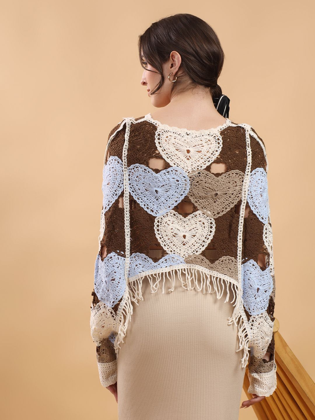 Kotty Women Embellished Print Cotton  Crochet Crop Top