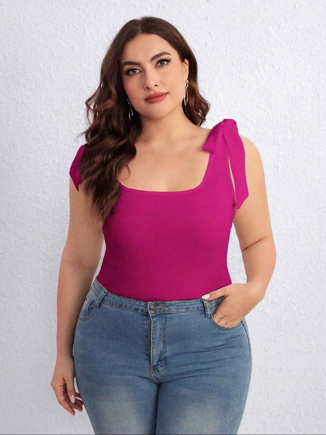 KOTTY Women Plus Size Solid Square Neck Top