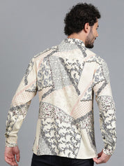 Kotty Men Spread Collar Floral Printed Cotton Casual Shirt