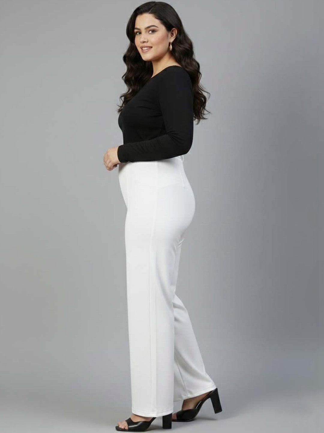 White Regular Fit High-Rise Pants for Women – Everyday Solid Design | Kotty