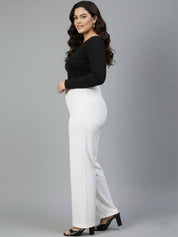 White Regular Fit High-Rise Pants for Women – Everyday Solid Design | Kotty