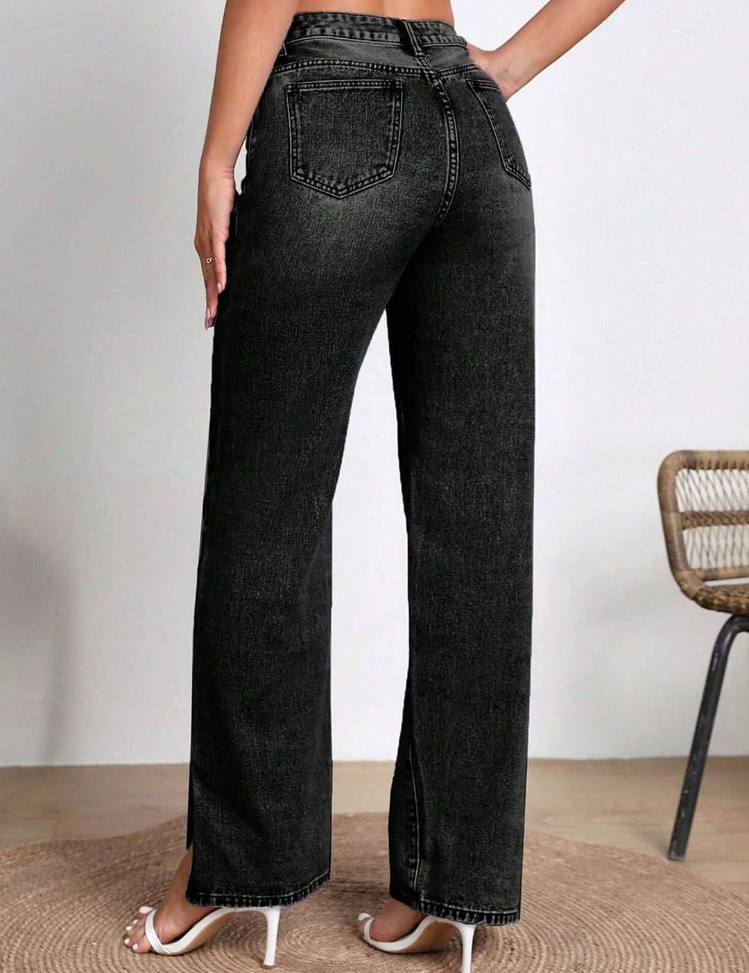 Kotty Women Wide Leg High-Rise Light Fade Stretchable Jeans with Slit